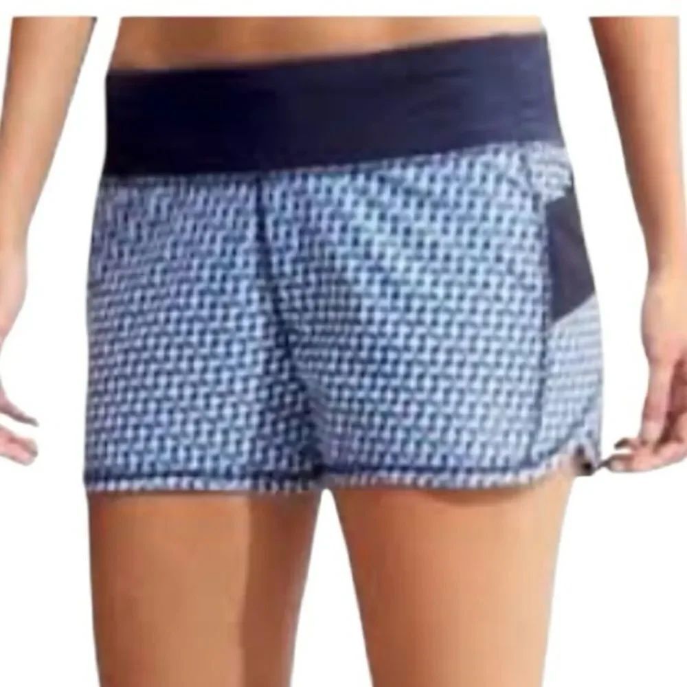 Athleta Ready Set Running Shorts Blue Tone W/Multi-Color Geo Design XS